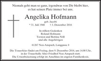 Traueranzeige von Angelika Hofmann von  Usinger Anzeiger