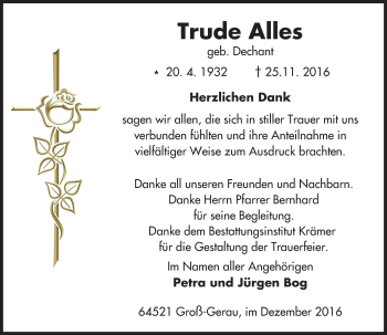 Traueranzeige von Trude Alles von Trauerportal Echo Online