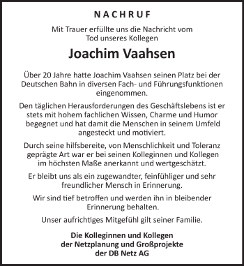 Traueranzeige von Joachim Vaahsen von  Gießener Anzeiger