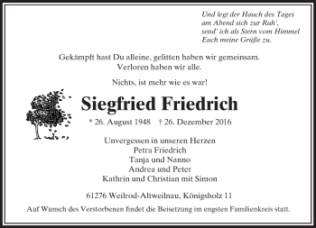 Traueranzeige von Siegfried Friedrich von  Usinger Anzeiger