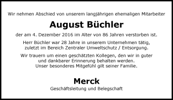 Traueranzeige von August Büchler von Trauerportal Echo Online