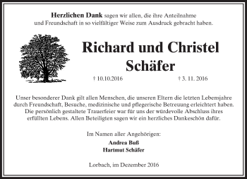 Traueranzeige von Richard und Christel Schäfer von  Kreisanzeiger