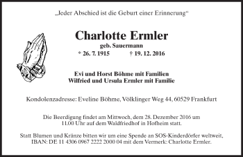 Traueranzeige von Charlotte Ermler von Trauerportal Rhein Main Presse