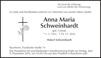 Traueranzeige von Anna Maria Schweinhardt von Trauerportal Rhein Main Presse
