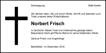 Traueranzeige von Norbert Frisch von Trauerportal Echo Online