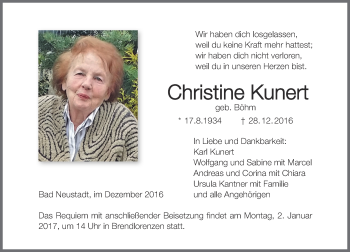 Traueranzeige von Christine Kunert von Trauerportal Echo Online