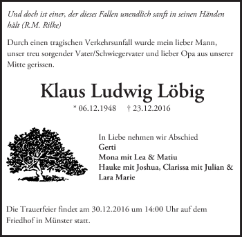 Traueranzeige von Klaus Ludwig Löbig von Trauerportal Echo Online