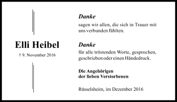 Traueranzeige von Elli Heibel von Trauerportal Rhein Main Presse