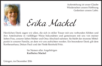 Traueranzeige von Erika Mackel von  Usinger Anzeiger