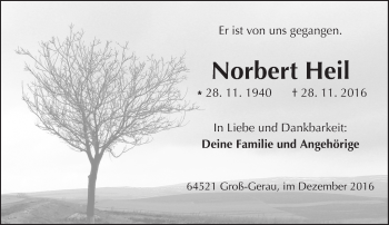 Traueranzeige von Norbert Heil von Trauerportal Echo Online