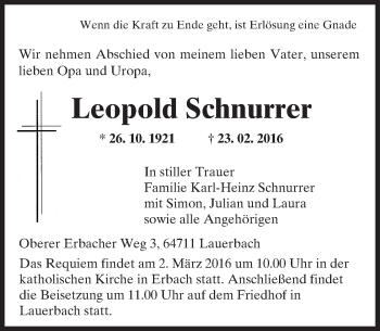 Traueranzeige von Leopold Schnurrer von trauer.echo-online.de
