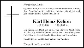 Traueranzeige von Karl Heinz Kehrer von trauer.echo-online.de