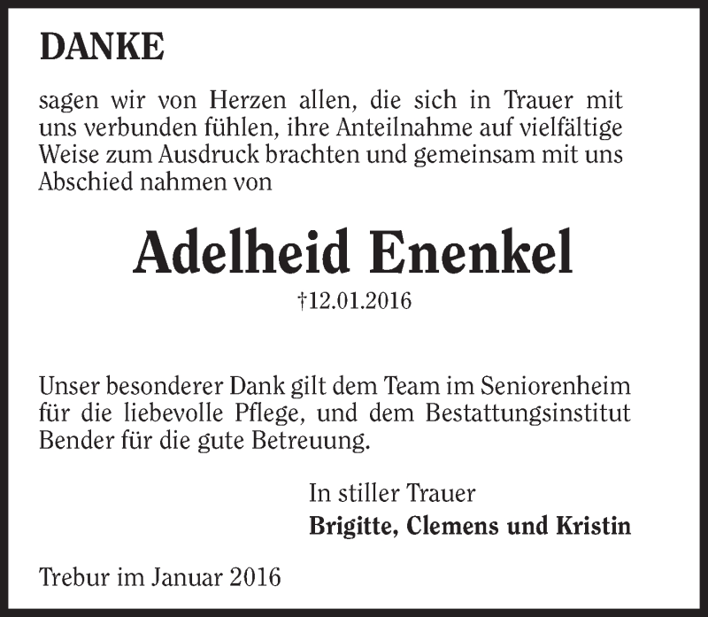  Traueranzeige für Adelheid Enenkel vom 02.02.2016 aus trauer.echo-online.de
