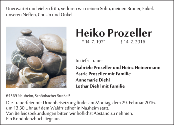 Traueranzeige von Heiko Prozeller von trauer.echo-online.de