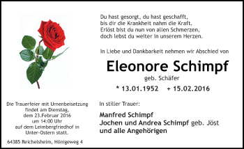 Traueranzeige von Eleonore Schimpf von trauer.echo-online.de