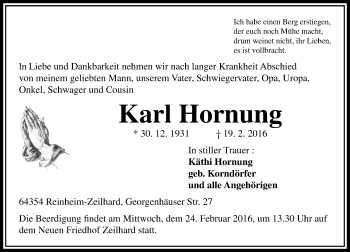 Traueranzeige von Karl Hornung von trauer.echo-online.de