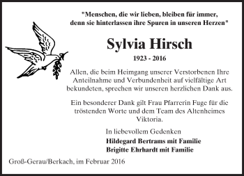 Traueranzeige von Sylvia Hirsch von trauer.echo-online.de