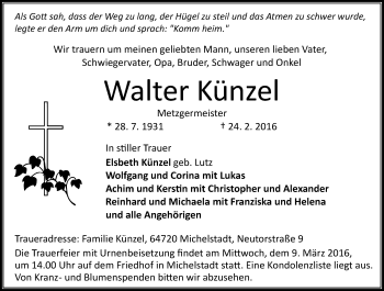 Traueranzeige von Walter Künzel von trauer.echo-online.de