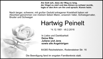 Traueranzeige von Hartwig Peinelt von trauer.echo-online.de