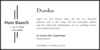 Traueranzeige von Hans Bausch von trauer.echo-online.de