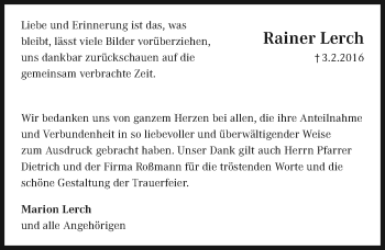 Traueranzeige von Rainer Lerch von trauer.echo-online.de
