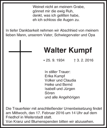 Traueranzeige von Walter Kumpf von trauer.echo-online.de