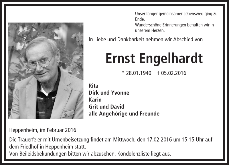  Traueranzeige für Ernst Engelhardt vom 12.02.2016 aus trauer.echo-online.de