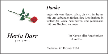 Traueranzeige von Herta Darr von trauer.echo-online.de