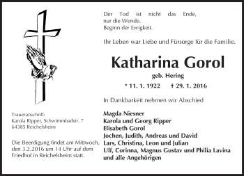 Traueranzeige von Katharina Gorol von trauer.echo-online.de
