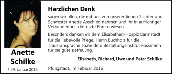 Traueranzeige von Anette Schilke von trauer.echo-online.de