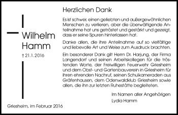 Traueranzeige von Wilhelm Hamm von trauer.echo-online.de