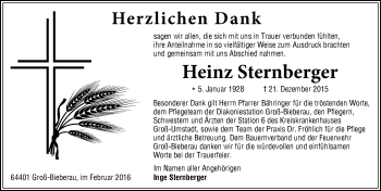 Traueranzeige von Heinz Sternberger von trauer.echo-online.de