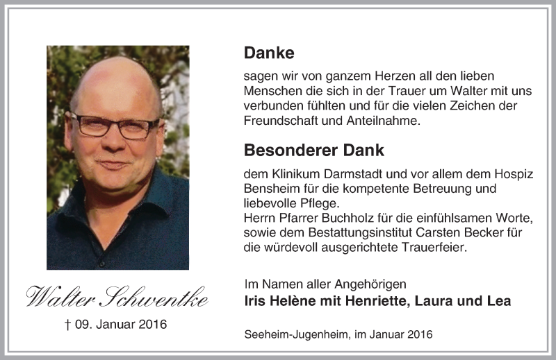  Traueranzeige für Walter Schwentke vom 13.02.2016 aus trauer.echo-online.de