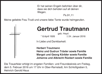 Traueranzeige von Gertrud Trautmann von trauer.echo-online.de
