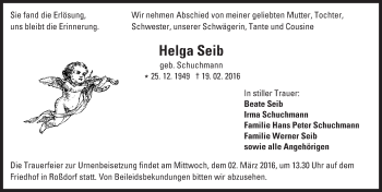 Traueranzeige von Helga Seib von trauer.echo-online.de
