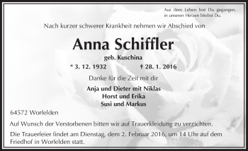 Traueranzeige von Anna Schiffler von trauer.echo-online.de