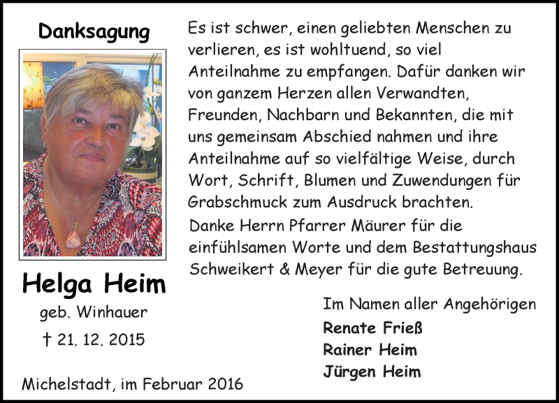  Traueranzeige für Helga Heim vom 10.02.2016 aus trauer.echo-online.de