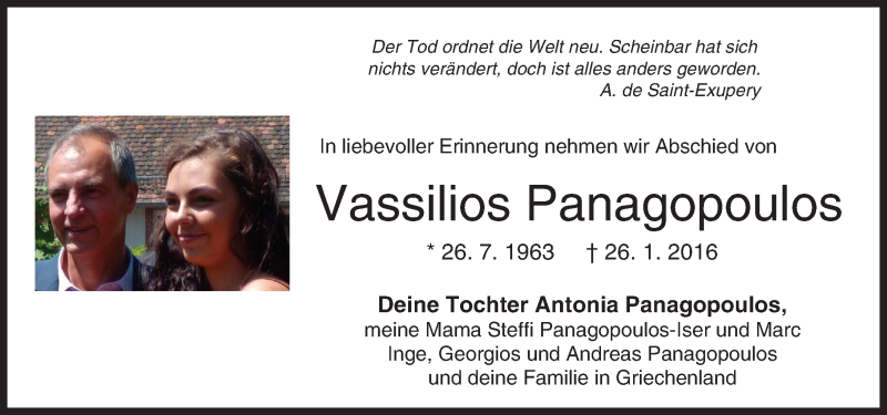  Traueranzeige für Vassilios Panagopoulos vom 03.02.2016 aus trauer.echo-online.de