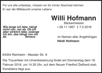 Traueranzeige von Willi Hofmann von trauer.echo-online.de