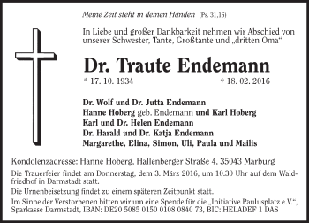 Traueranzeige von Traute Endemann von trauer.echo-online.de