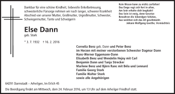 Traueranzeige von Else Dann von trauer.echo-online.de