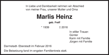 Traueranzeige von Marlis Heinz von trauer.echo-online.de
