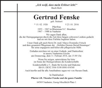 Traueranzeige von Gertrud Fenske von trauer.echo-online.de