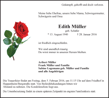 Traueranzeige von Edith Müller von trauer.echo-online.de