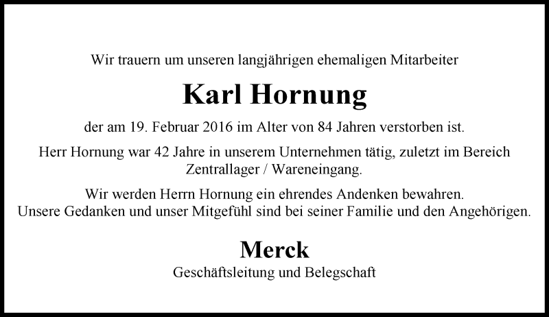 Traueranzeige für Karl Hornung vom 24.02.2016 aus trauer.echo-online.de