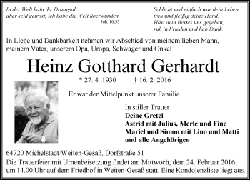 Traueranzeige von Heinz Gotthardt Gerhardt von trauer.echo-online.de