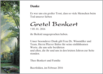 Traueranzeige von Gretel Benkert von trauer.echo-online.de