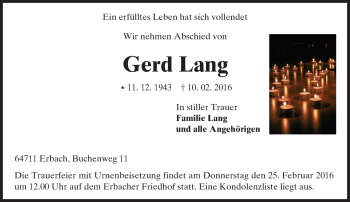 Traueranzeige von Gerd Lang von trauer.echo-online.de