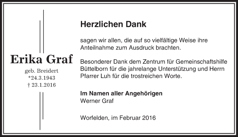  Traueranzeige für Erika Graf vom 23.02.2016 aus trauer.echo-online.de