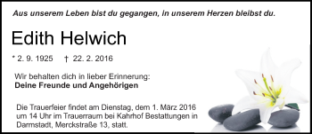 Traueranzeige von Edith Helwich von trauer.echo-online.de